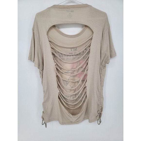 ON FIRE Size 2X Womens Top Graphic Tee Shirt Distressed Rouched - Picture 4 of 4